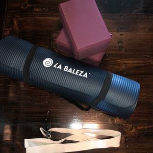 Yoga mat, yoga blocks, yoga belt